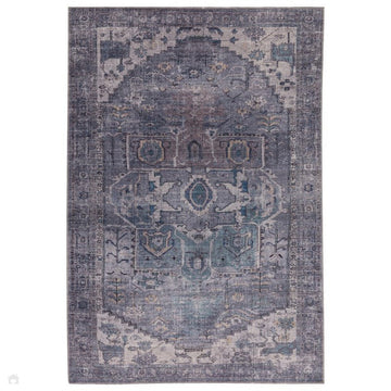 Washable Kaya Noor KY03 Traditional Persian Vintage Distressed Floral Durable Chenille Polyester Flatweave Grey/Blue/Purple/Multicolour Rug-Asiatic Carpets-Rug Love - The Most Loved Rug Store